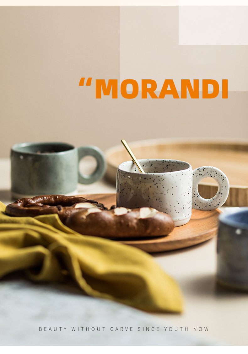 300ML Ceramic Nordic Ring Handle Coffee Mug Speckled Brief Novelty Pattern Milk Tea Cup Breakfast Milk Mug