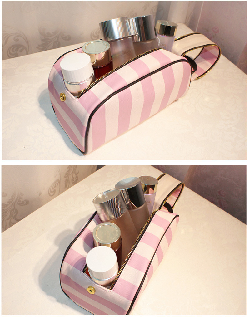 Organic Pink Stripe Pattern Waterproof PU Makeup Bag