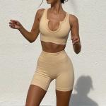 Full Cup Long Sleeve Crop Top Sports Bra Elastane 2 Pcs/Set