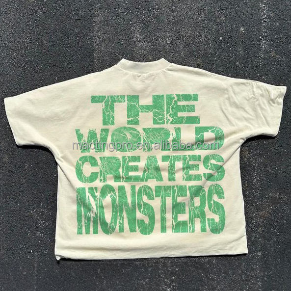 Knitted Cotton Custom Men's T-Shirt with Distressed DTG Print and Boxed Crop Design