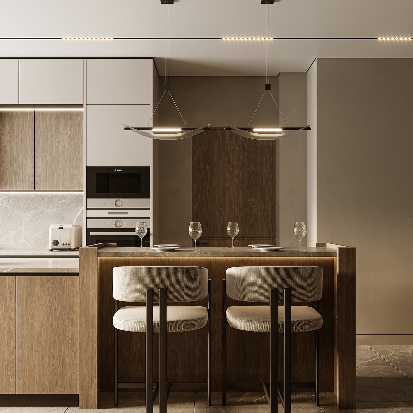 Customized Kitchen Furniture Modern Natural Solid Wood Modular Kitchen Cabinets Villa Use Luxury Kitchen Cabinets