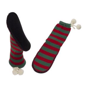 China Indoor Spa Aloe Infused Socks , Red Green Stripes Cosy Slipper Socks factory
