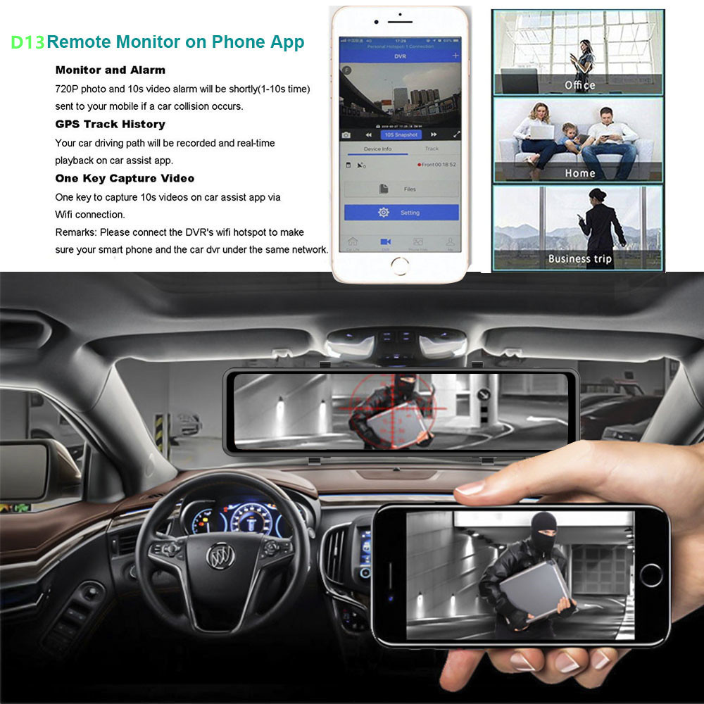 ADAS 12Inch Car DVR Wdr Full Hd 1080p Camera Camcorder WIFI Android 8.1 Stream Drive Video