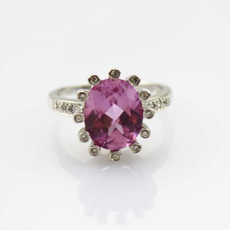 Women' Jewellery Sterling Silver Oval Garnet Cubic Zircon Ring(S-RT719)
