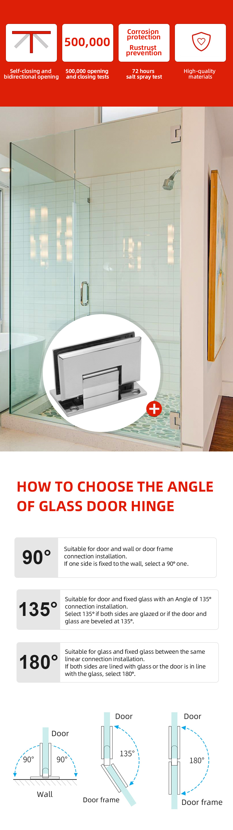 Modern Design Style Glass Door Pivot Hinge 90 Degree Opening with Chuangyiyuan Metal