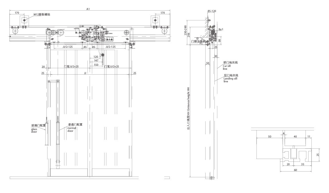 Two-fold Center opening landing door device car door operator assembly with door motor door inverter