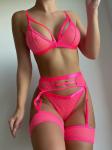 Solid Pink Lace Mesh Bra Panty Black Colour Transparent 50kg 60kg L Size