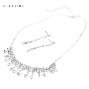 China VICKY.HSIEH Silver Bridal Crystal Rhinestone Drop Necklace Earring Set factory
