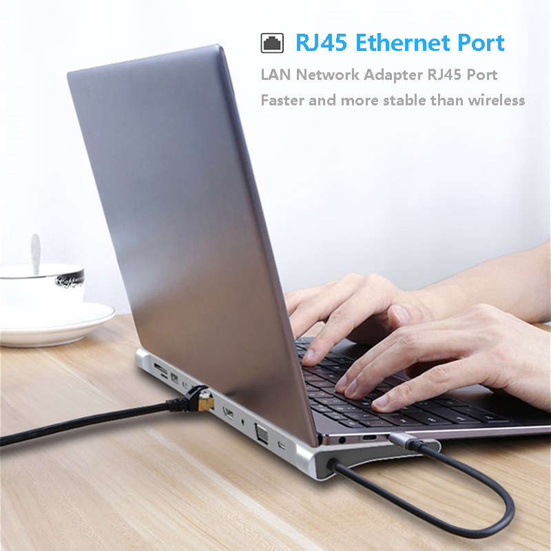 11 In 1 Multiport USB C USB-C Type-C PD 4K HDTV Hub Adapter Docking Station With RJ45