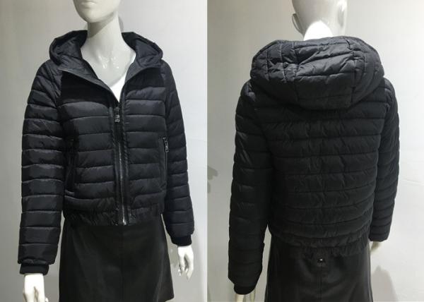 Warm Short Quilted Bomber Jacket Black Polyester Lightweight Jacket Cotton