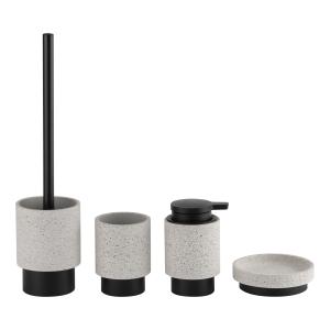 China White Polyresin Terrazzo Bathroom Accessories Bath Countertop Set Round Terrazzo Soap Dispenser factory