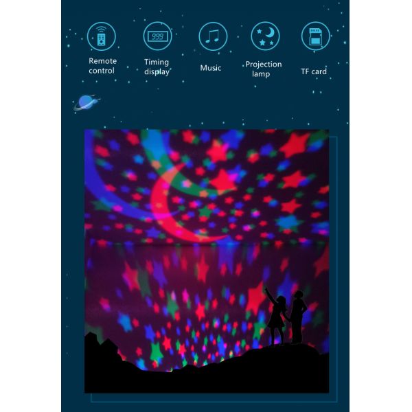 Built-in 12 Light Songs 360 Degree Rotating 8 Colorful Night Light Projector Remote Control and Timer Design Projection
