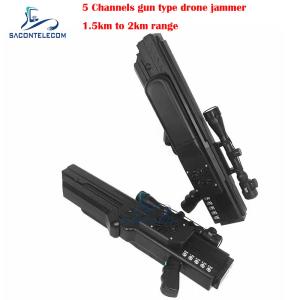 China UAV Gun Drone Signal Jammer Blocker 1500 Meters 5 Channels Built In Battery factory