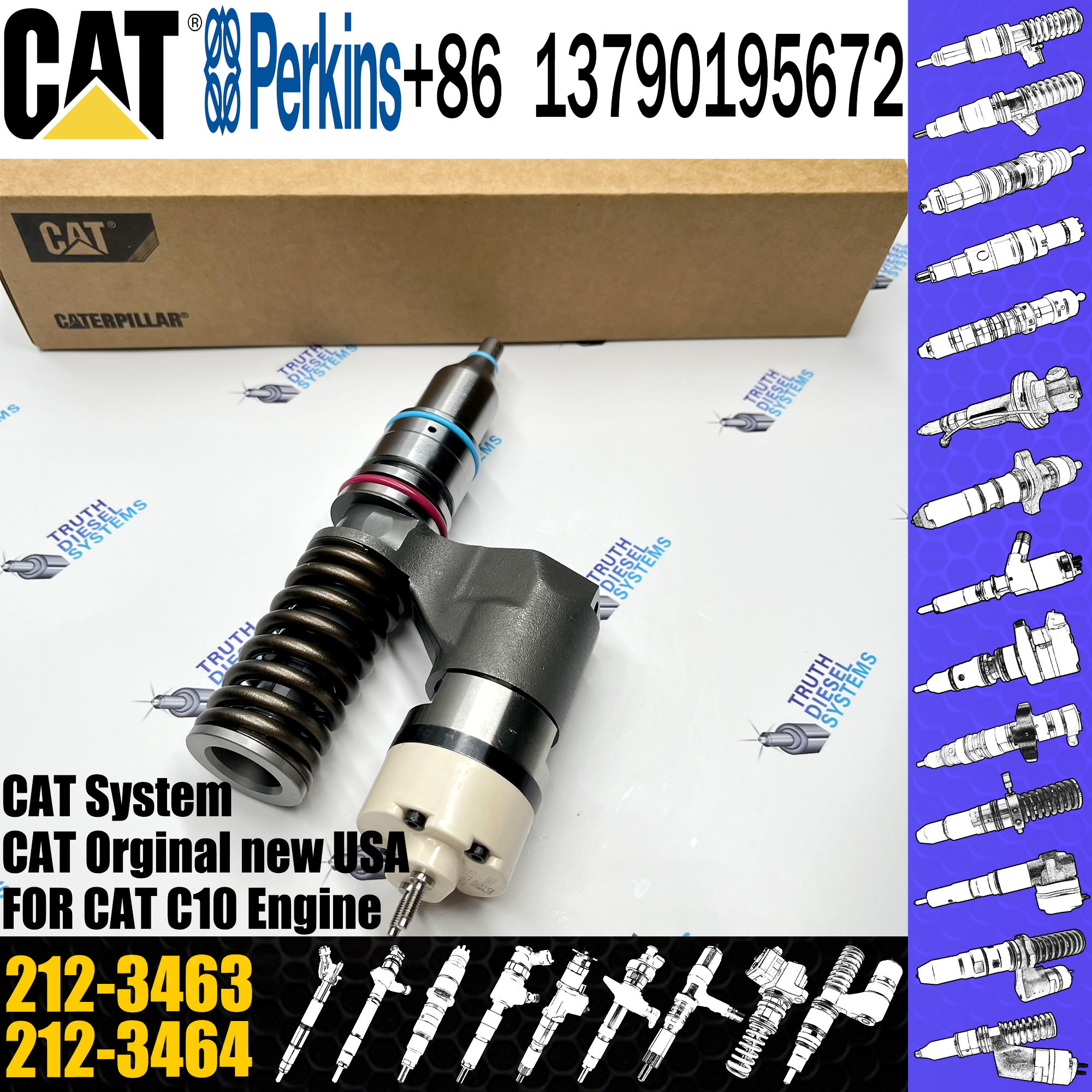 Diesel Engine Fuel Injector Excavator Diesel Parts 212-3468 212-3463 332-1419 10R-1258 for Caterpillar CAT 3176C 345B II