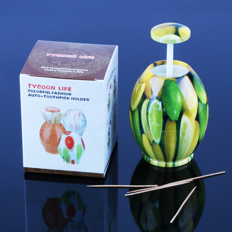 Portable Lemon Pattern Egg Shape Toothpick Dispenser