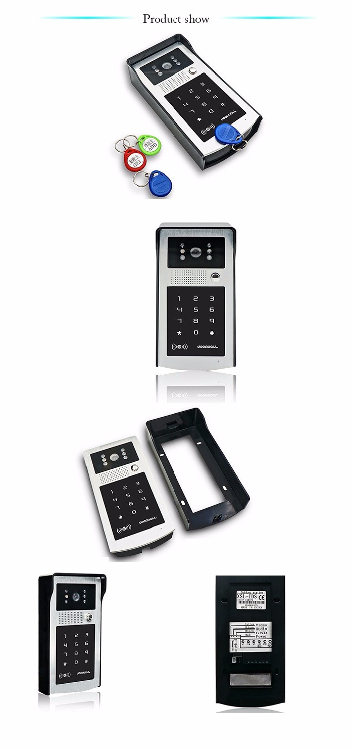 CK-106 @ Popular HD 7'' color screen unlock by password and swipe card with intercom system for 2 apartments