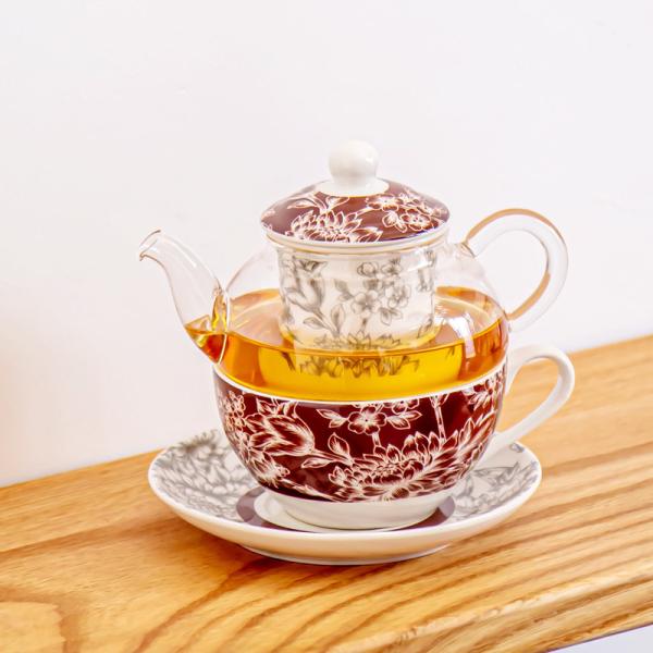 High Borosilicate Glass Teapot Cup And Saucer Set Flower Design Style Sustainabl