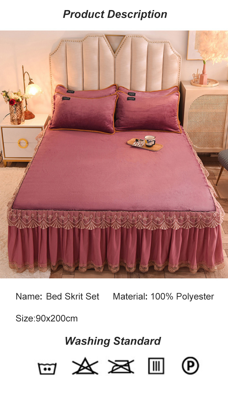 Adult Child Comfort Fleece Flannel Bed Skirt Set Floral Print Double Layer Bedspread
