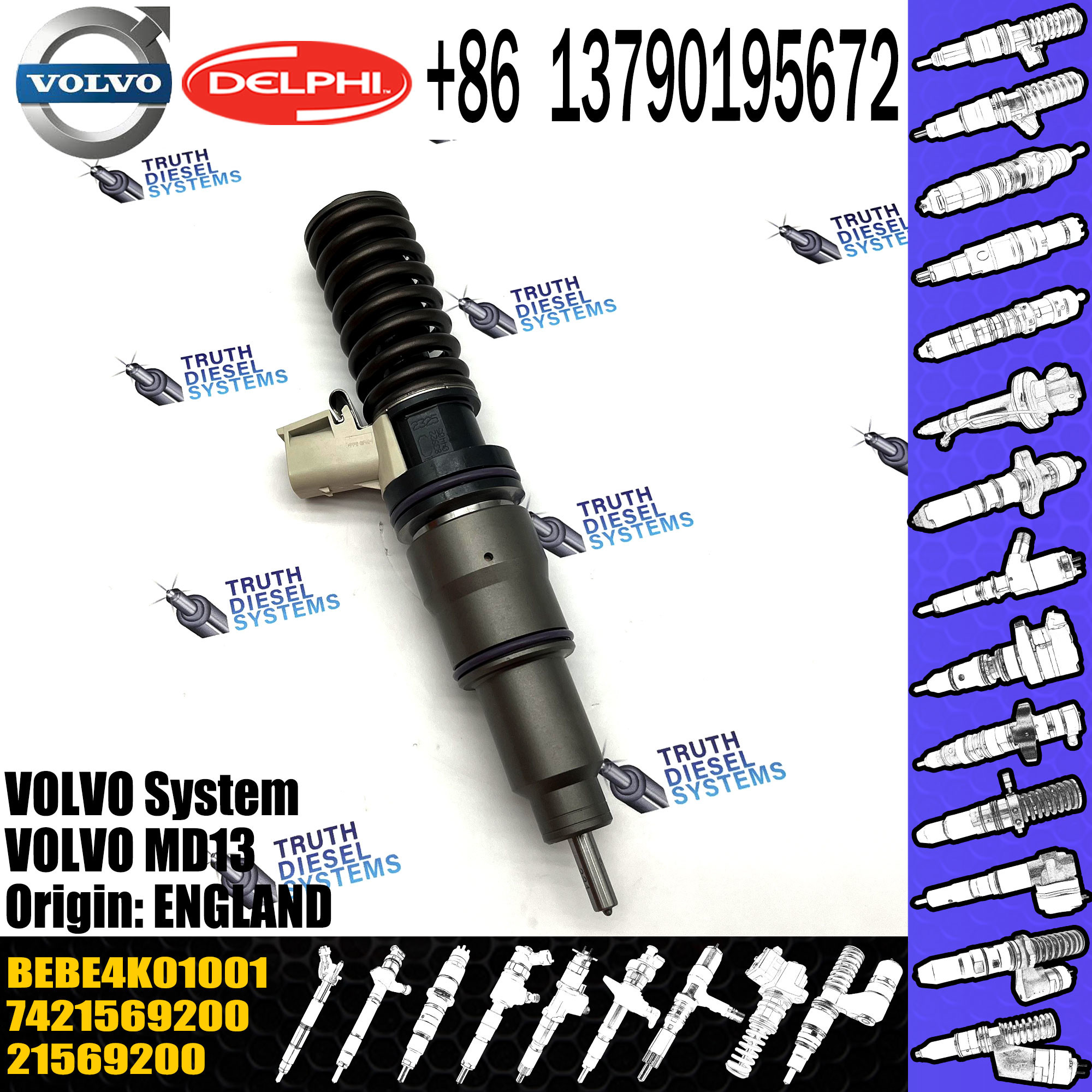 MD13 Diesel Engine Fuel Injector BEBE4K01001 For VOL Truck 21569200 RVI 7421569200 7421582094 7421644596