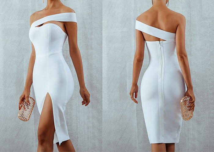 One Shoulder Short Mermaid Bridesmaid Dresses Good Layout Sexy Open Slit Elastic