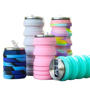 Folding Silica Gel Water Bottle 480ml Collapsible Silicone Coffee Mug