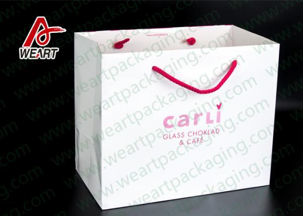 White Card Paper Custom Printed Grocery Bags , Personalized Paper Wine Bottle