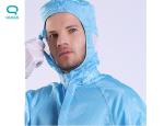 Dust Free White 0.5mm Anti Static Workwear Clothing Stripe With Zipper Net Hat
