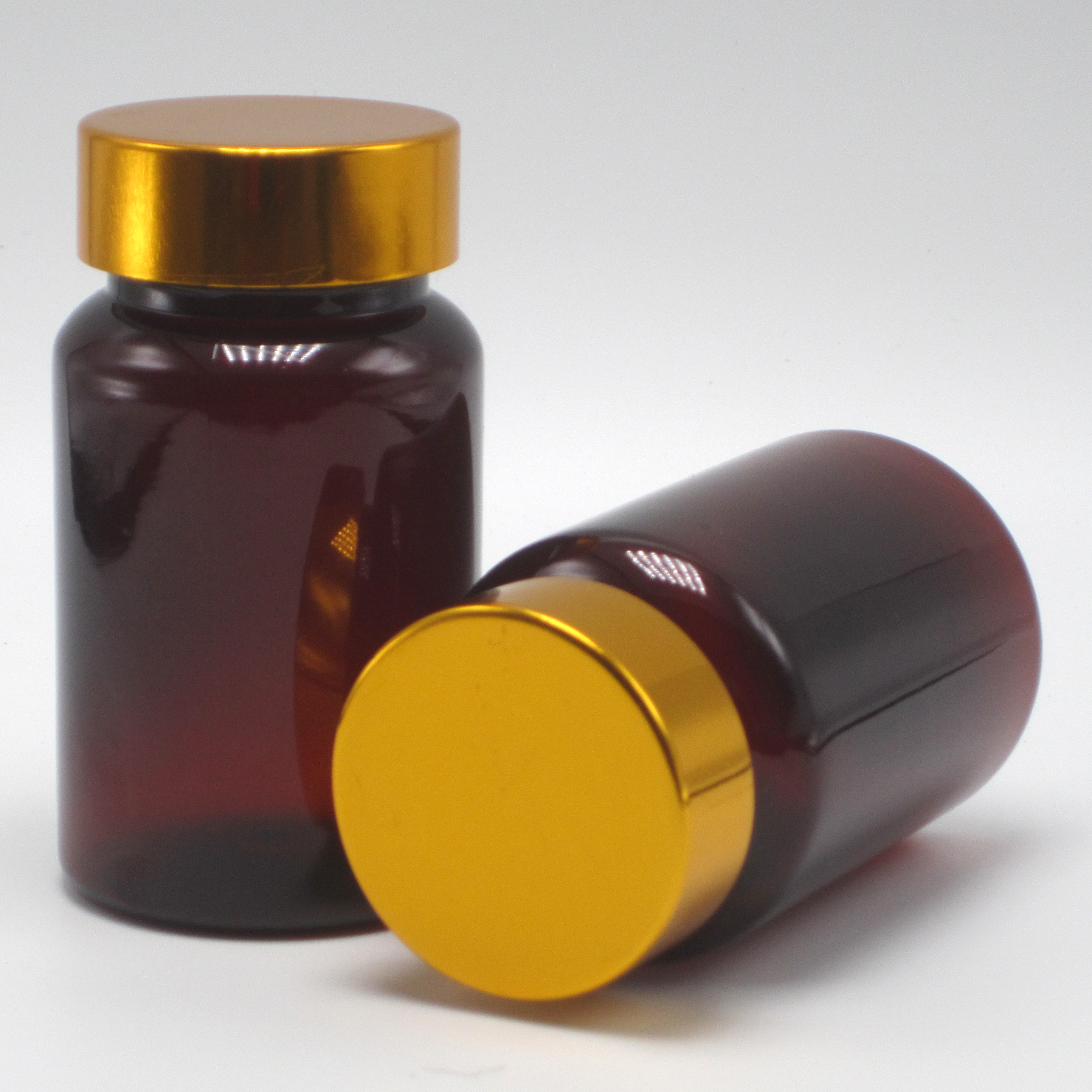 100ML PET Amber Plastic Pill/Vitamin/Capsule Bottle with Child Safety Cover and Screw Cap