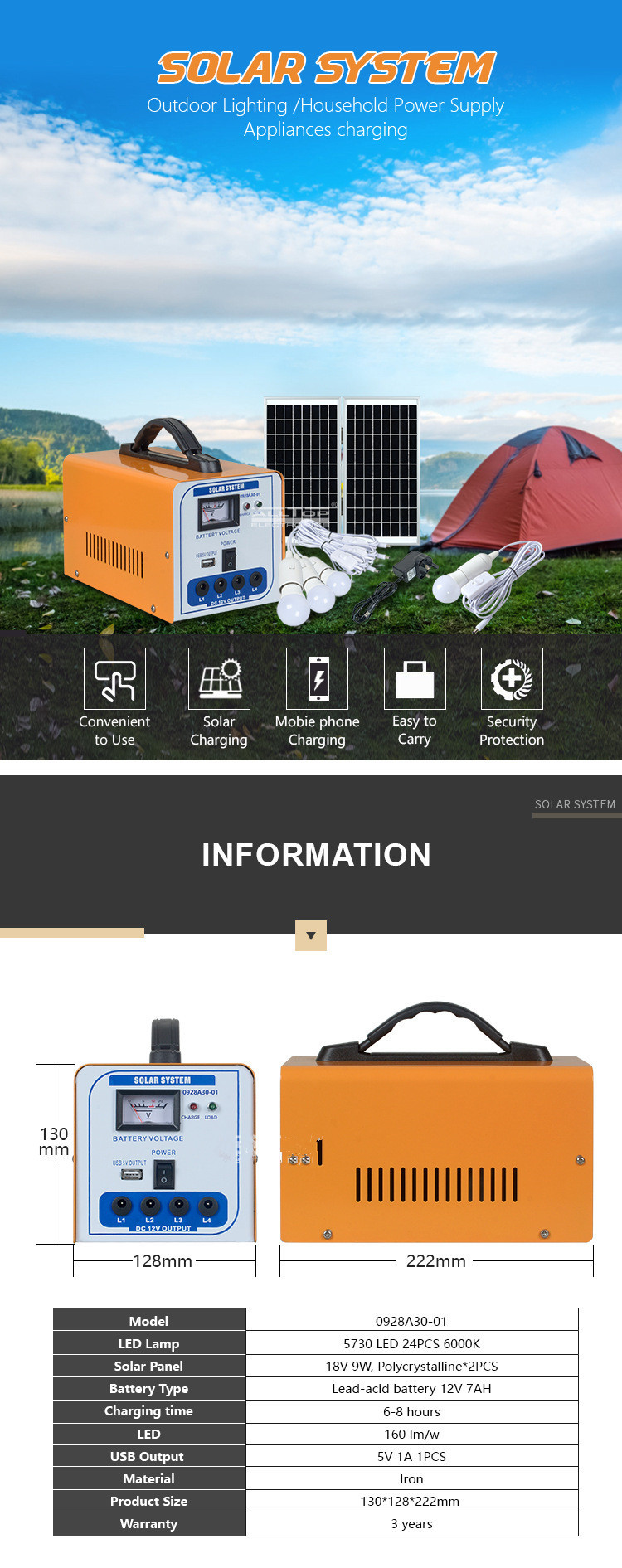 300W Home Solar Energy System Generator Solar Lighting Kit Pure Sine Wave
