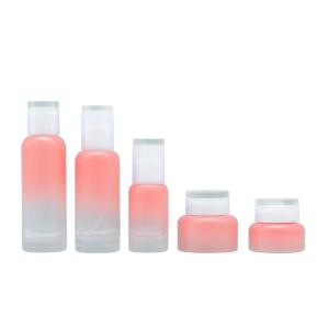 China 100ml 120ml Luxury Cosmetics Packaging Pink Glass Acrylic Lotion Essence Face Cream Jar factory