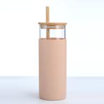 Customization 16 Oz Glass Beverage Bottles Glass Coffee Cups With Bamboo Lids