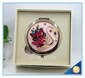 China Shinny Gifts Crystal Goose Design Folding Make up Mirror Souvenir Compact Mirror factory