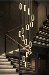 China 3200-6500K Three Colors Changing Light LED Chandelier Modern Light Luxury Acrylic Oval Pendant For Home And Restaurant factory
