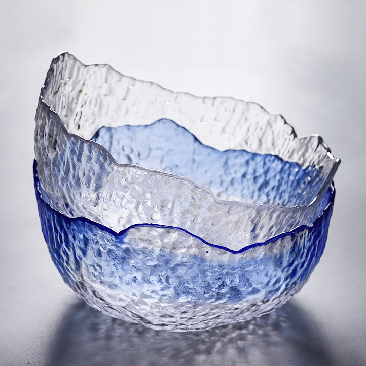 Hammered Pattern Irregular Shape Crystal Salad Serving Bowl