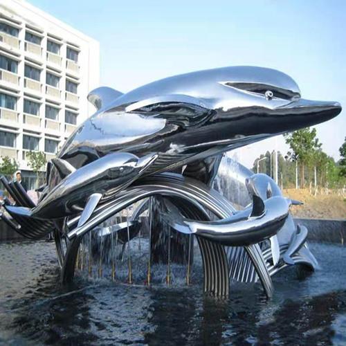 316L Mirror Garden Animal Sculptures Fountain Decorative Dolphin Garden
