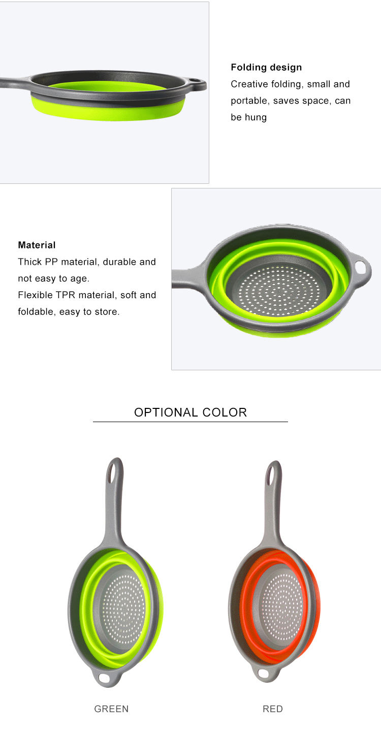 1400ML high quality Kitchen Foldable TPR Strainers Collapsible Colanders with Handles