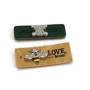 China Hot Press Letters Custom Leather Patch With Inlaid Diamond 4cm×1cm factory