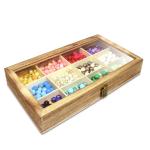 Transparent Lidded Wooden Box 12 Compartments Wood Tea Box Organizer