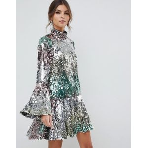 China factory manufacturer custom make rainbow mini sequin dress on sale