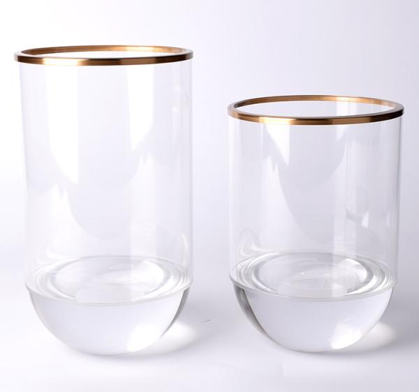Clear Crystal Cylinder Flower Vases Wedding Centerpiece with Gold Rim for home