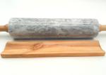 Deluxe Marble Pastry Rolling Pin Polished With Wood Handles / Cradle