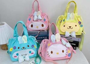China Cartoon cute cat animal canvas bag draw belt bucket bag girls ins one shoulder crossbody customs logo DIY pins bag factory