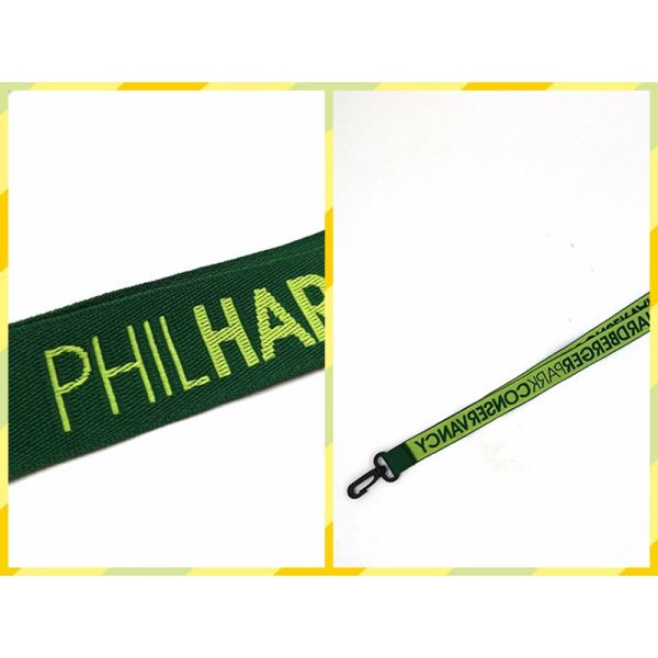 460mm Length Custom Woven Neck Lanyards Light Green Logo With Plastic Hook