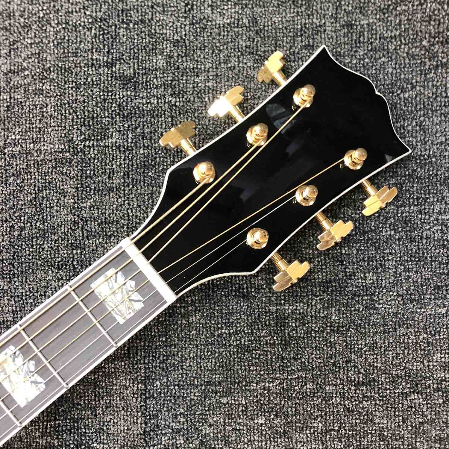 Custom J200S 43 Inch Jumbo Acoustic Guitar Ebony Fingerboard Abalone Binding GroFlamed Maple Back Side in Sunburst Color