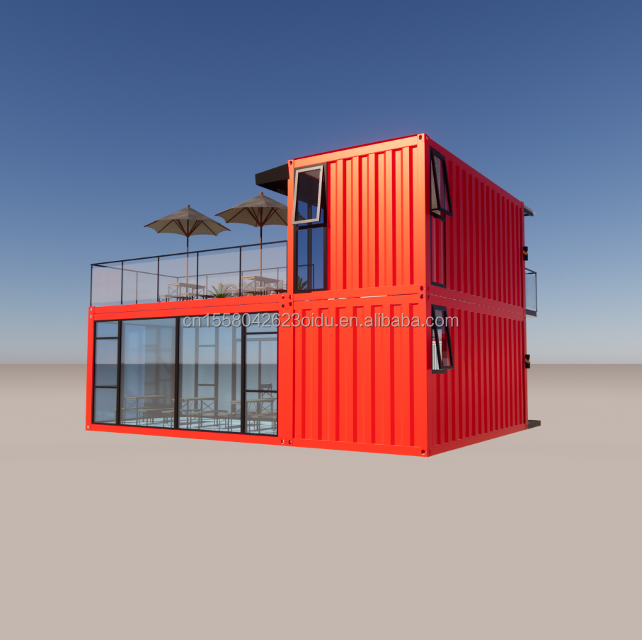 Aluminum Alloy Windows Luxury Commercial Prefab Construction House with Wall 50/75/100mm Wave Sandwich Panel