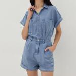 Summer Women Short Sleeve Romper Fashion Casual Blank Button up Playsuit Denim