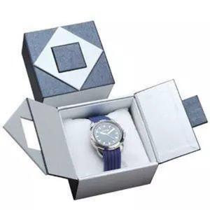 China custom middle opened door book shape watch box luxury rigid hinged packaging watch gift box factory