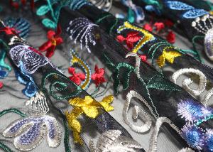 China Fancy Multi Colored Floral Embroidered Lace Fabric 120 CM Polyester factory