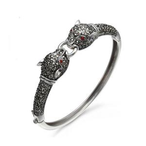 China 925 Sterling Silver Pave Marcasite Leopard Bangle Bracelet Vintage Jewelry for Women (B6041201) factory