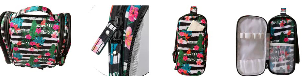 Hawaiian Flower 17 Compartments Non Slip Zipper Hanging Toiletry Bag